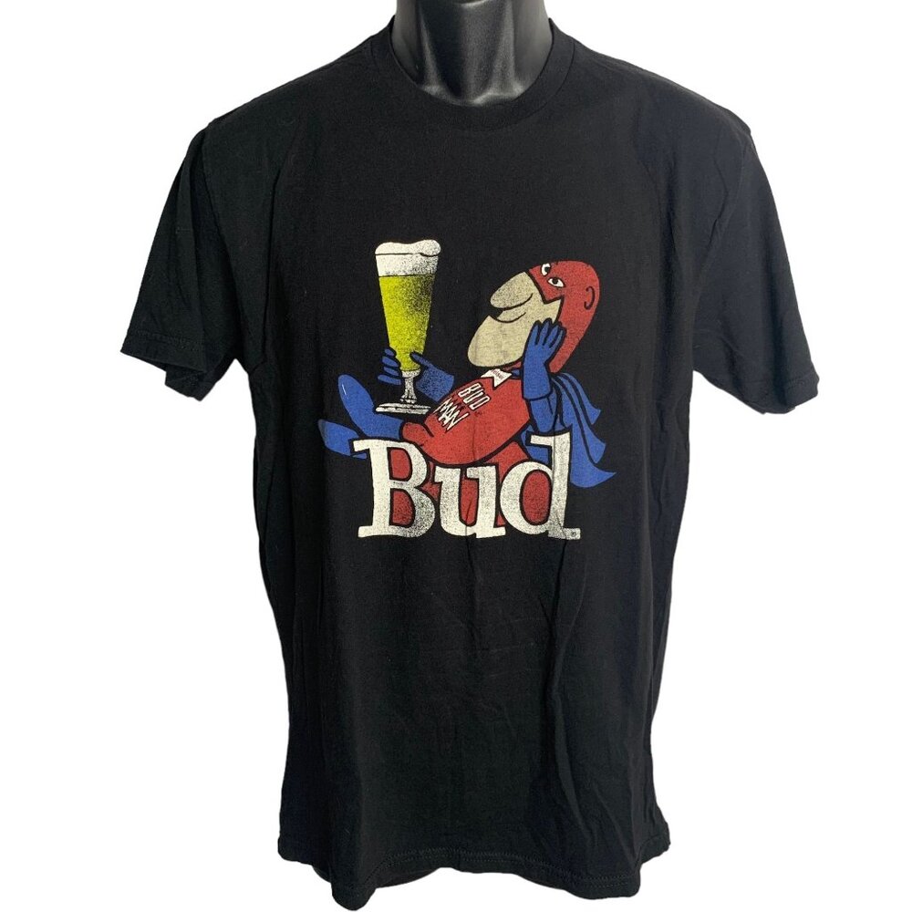Budweiser Bud Man Crewneck T Shirt S Black Retro Graphic Short Sleeves Beer